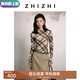 致知ZHIZHI 金縷曲 墨染格紋印花長(zhǎng)袖T恤女25秋季新款修身優(yōu)雅 巷綠 M