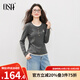 OSA[新品]歐莎撞色假兩件長袖T恤女秋季新款疊穿內(nèi)搭刺繡打底上衣 深灰色 L