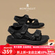 夢(mèng)特嬌（MONTAGUT）涼鞋男2025夏季新款頭層牛皮防滑軟底休閑沙灘鞋男防臭開(kāi)車涼拖鞋 黑色（皮鞋碼） 41