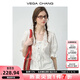 VEGA CHANG白色襯衫女2025新款夏蕾絲方領系帶泡泡袖甜美短款小衫 晨霧白 S