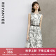 顏域水墨印花連衣裙女2024新款夏裝復(fù)古優(yōu)雅背心裙中長款圓領(lǐng)裙子 黑白花 M/38