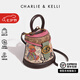 CHARLIE&KELLI CK品牌包包女包2025新款七夕實(shí)用禮物涂鴉半圓水桶包手提斜挎包 玫粉色【代寫賀卡 女神節(jié)禮物】