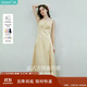 茵曼（INMAN）法式收腰顯瘦方領(lǐng)吊帶連衣裙女裝2025夏季新品長(cháng)裙子 淺黃色 XL