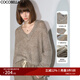 COCOBELLA[MIU系穿搭]粗針花紗毛邊V領(lǐng)毛衣秋冬針織衫MZ7037 燕麥咖 L