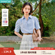 茵曼（INMAN）【純棉】百搭壓褶刺繡翻領(lǐng)襯衫女裝2025夏季新款泡泡袖襯衣上衣 淺藍色 優(yōu)先發(fā)貨 M
