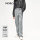 MO&Co.休閑褲含綿羊毛抽繩松緊高腰立體中線長直筒寬松運(yùn)動褲軟糯風(fēng) 淺花灰色 M