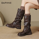達芙妮厚底粗跟褶皺長(cháng)筒靴女新款秋甜酷辣妹堆堆褲管靴騎士靴 棕色 37