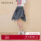 詩(shī)凡黎（'SEIFINI）詩(shī)凡黎不規則假兩件格紋半身裙2025夏新款設計感時(shí)尚顯瘦百搭短裙 深藍 XL