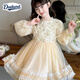 Dudant國際品牌女童連衣裙2025新款春秋季女孩紗裙花童禮服洛麗塔公主裙 杏色 120 cm