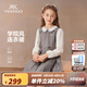 英氏（YEEHOO）兒童裙子女童連衣裙春秋季新款時尚淑女翻領(lǐng)學(xué)院風(fēng)百褶裙中大童裝 學(xué)院花朵百褶花灰 160