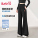 班尼路（Baleno）微喇微闊休閑褲女2025年秋季高腰遮肉拼色抽繩小個子穿搭直筒長褲