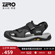零度涼鞋男2025夏季新款軟底舒適魔術(shù)貼可調(diào)節(jié)拖鞋戶外休閑沙灘鞋 黑色 40
