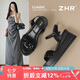 ZHR坡跟涼鞋女夏季氣質(zhì)亮片厚底女鞋一字帶外穿高跟鞋 CE58 黑色 35