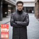 BESNOS意大利品牌男裝真皮羽絨服男士中長(cháng)款白鴨絨立領(lǐng)冬季加厚大碼外套 黑色 L (170)