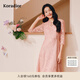 珂萊蒂爾[瑰麗小蠻腰]通勤圓領(lǐng)法式優(yōu)雅蕾絲連衣裙 淡紅 M