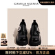 CAMILA KSENIA樂(lè )福鞋2025新款女小個(gè)子輕便增高一腳蹬英倫風(fēng)時(shí)髦百搭厚底小皮鞋 黑色亮面 37