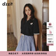 DZZIT地素連衣裙2025夏季新款復古深藍格子拼接小翻領(lǐng)短裙女3J2O4383T 深藍色（半身裙） S