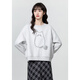 京多夢(mèng)貓咪刺繡長(cháng)袖衛衣女2025秋季新款卡通設計感韓版百搭圓領(lǐng)套頭上衣 灰色 M （80-100斤）