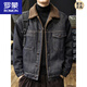 羅蒙（ROMON）大碼美式復古羊羔絨牛仔外套男秋冬新款加絨加厚保暖棉服夾克冬季 深藍色【加絨】 加厚 3XL 建議160-180斤