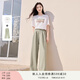 香影【黑科技涼感】綠色闊腿褲子女高腰2025夏裝新款松弛感拖地褲 套裝3 白色T恤+果綠褲子套裝 M 160/84A/95-110斤