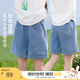 茵曼女童牛仔短褲后袋logo刺繡2025夏季兒童中大童寬松休閑五分褲 牛仔藍 170