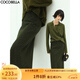 COCOBELLA[苔蘚綠]細(xì)閃銀蔥千鳥格羊毛半身裙女秋冬毛呢筒裙HS87 黑綠格 M