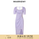 MAXRIENY【商場(chǎng)同款】歐式園藝風(fēng)碎花茶歇裙不對(duì)稱修身抽褶連衣裙 紫波點(diǎn) L 03