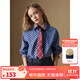 ELLE KIDS童裝 格紋繡花長(cháng)袖襯衫女童秋季新款經(jīng)典復古學(xué)院風(fēng)上衣 藏青藍格 165 (M)