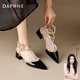 達芙妮（DAPHNE）鉚釘高跟涼鞋女款夏季2025年新款裸色包頭羅馬尖頭粗跟涼鞋 黑色 37