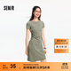 森馬（Semir）連衣裙女收腰T恤裙小心機夏季2025新款繡花圓領(lǐng)短裙簡(jiǎn)約休閑 橄欖綠A41805 M