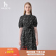 哈吉斯（HAZZYS）女裝 夏款女士立領(lǐng)印花短袖連衣裙女AQWSC0BBC08 藏青色NV M (160/84A 38)