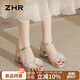 ZHR涼鞋女優(yōu)雅粗跟舒適女鞋蝴蝶結(jié)氣質(zhì)一字帶鞋子女 BL260 銀色 38