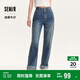 森馬[森柔牛仔]牛仔褲女卷邊直筒褲春秋毛邊酷颯長(zhǎng)褲109524124002