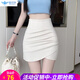 歐貝汐黑色半身裙女2026夏季高腰緊身包臀性感不規則褶皺短裙一步裙 杏色 S