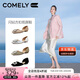康莉（COMELY）粗跟單鞋女夏季商場(chǎng)新款百搭方扣真皮平底包頭涼鞋 黑色  37 
