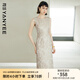 顏域優(yōu)雅氣質(zhì)提花連衣裙女裝2024新款秋季收腰顯瘦新中式圓領(lǐng)裙子 杏色 M