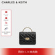 CHARLES&KEITH25秋季新品菱格鏈條手提斜挎包小方包包女包生日禮物CK2-50701608 Black黑色 S