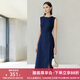 顏域2024新款氣質(zhì)職業(yè)單排扣正裝連衣裙女春款無(wú)袖修身時(shí)尚一步裙 深藍 S/36