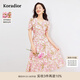 珂萊蒂爾【100桑蠶絲】夏季茶歇裙子碎花V領(lǐng)氣質(zhì)真絲連衣裙女 淡紅 M