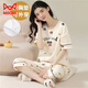 貓人睡衣女純棉夏季短袖七分褲大碼2025新款帶胸墊夏天全棉家居服套裝 FH37005 XL (建議120-140斤)
