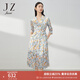 玖姿（JUZUI）碎花連衣裙女裝春款法式圍裹式茶歇裙 花米黃 L