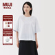 無印良品（MUJI）女式易干平紋五分袖罩衫短袖t恤上衣打底衫女款內(nèi)搭女裝 BC2NQC5A 藏青色條紋 M (160/84A)