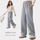 NAOISKEY?腦斯基女童褲子秋冬季直筒褲中大童洋氣衛褲休閑闊腿褲加絨冬裝 麻灰色 130 cm
