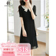 clotho Rennie品牌女裝短袖連衣裙女2025夏季新款時(shí)尚減齡娃娃領(lǐng)遮肉顯瘦百褶裙 黑色 M