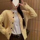 瑜尚臻品法式溫柔奶油黃色圓領(lǐng)針織衫上衣女早秋小個子復古麻花短開衫毛衣 麻花針織開衫女【黃色】（建議80-140斤） 均碼