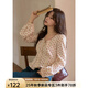 謎秀杏底紅波點(diǎn)小衫女2025早秋韓版荷葉邊打條上衣 杏黃色 杏底波點(diǎn) 襯衫 L