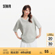 森馬（Semir）短袖T恤女中長(cháng)款V領(lǐng)蕾絲繡花2025夏新款oversize純棉上衣氣質(zhì) 淺花灰00235 M