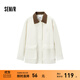 森馬（Semir）外套女中長(cháng)款拼色燈芯絨翻領(lǐng)復古2024新款秋刺繡寬松夾克時(shí)尚 咖白色調00351 M