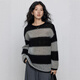 蘇雨薇黑灰條紋設計感針織衫女秋冬高級感慵懶風(fēng)寬松軟糯毛衣遮屁股上衣 黑色【關(guān)注店鋪-送運費險】 S （80-95斤）