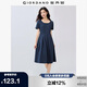 佐丹奴裙子女夏季純棉純色壓褶下擺方領短袖連衣裙女05465457